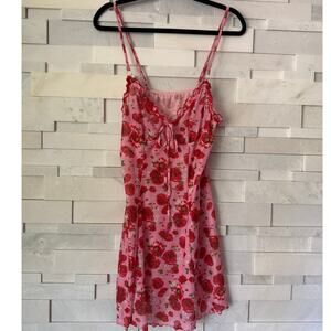 VINTAGE Y2K 90's Mesh Sheer Babydoll Ruffle Neckline Chemise Dress Pink Floral S